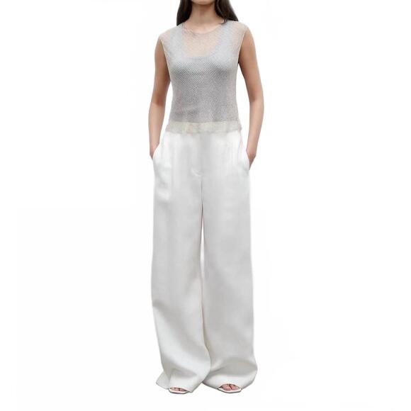NEW TWP high-rise mini pleat trouser pants in ivory